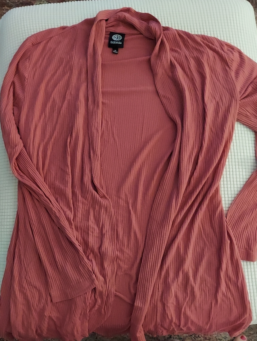 bobeau Ribbed Open-Front Cardigan in Rosewood